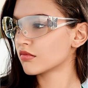 Rimless Y2K Butterfly Sunglasses Trendy Stylish Shield Wrap Around Shades
